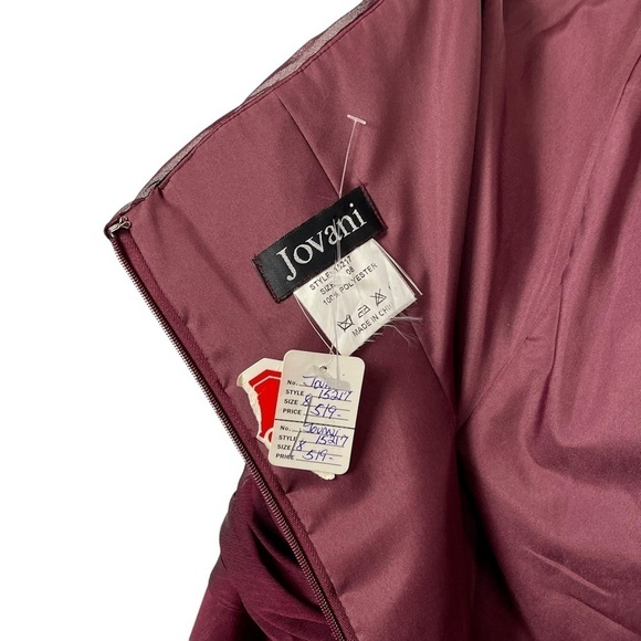 JOVANI BASKETWEAVE ONE SHOULDER WINE RED RUCHED DRAPED FORMAL EVENING GOWN - Picture 10 of 10